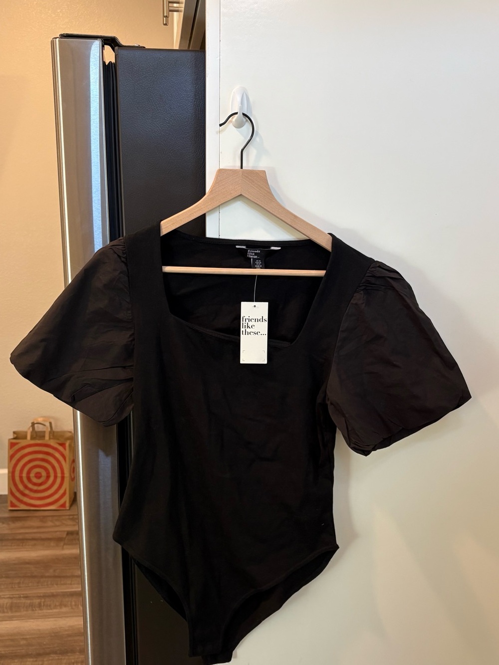 Black Puff Sleeve Square Neck Bodysuit